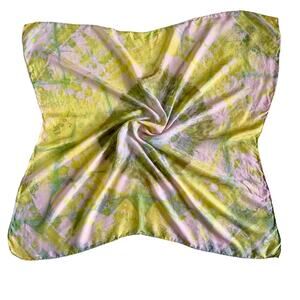 Hand Dyed Shibori Silk Scarf Lemon Lime Green Yellow 35" Square Wearable Art